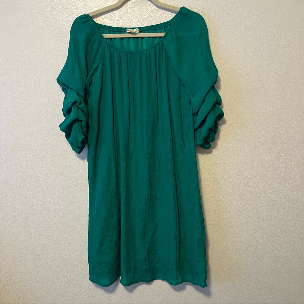 Indigo Rose Puff Sleeve Tunic Dress PLarge Kelly Green